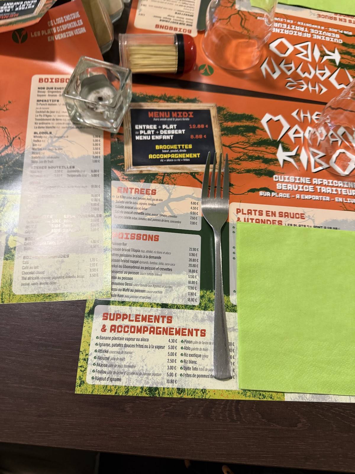 Chez maman kibo меню