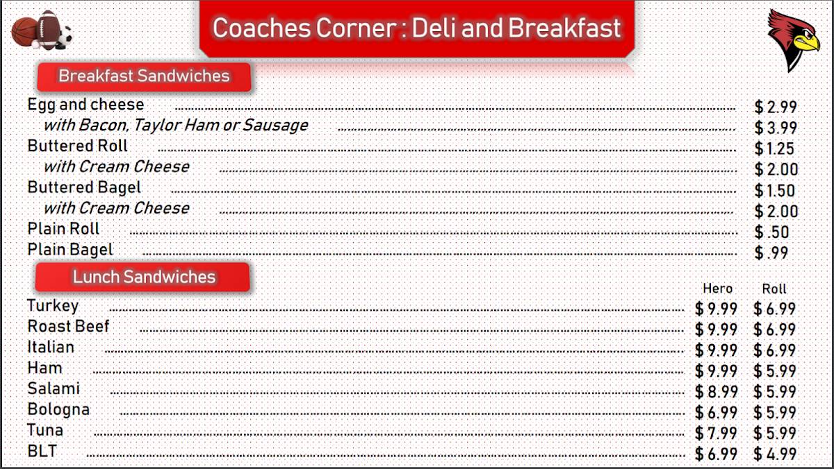 Coaches Corner меню