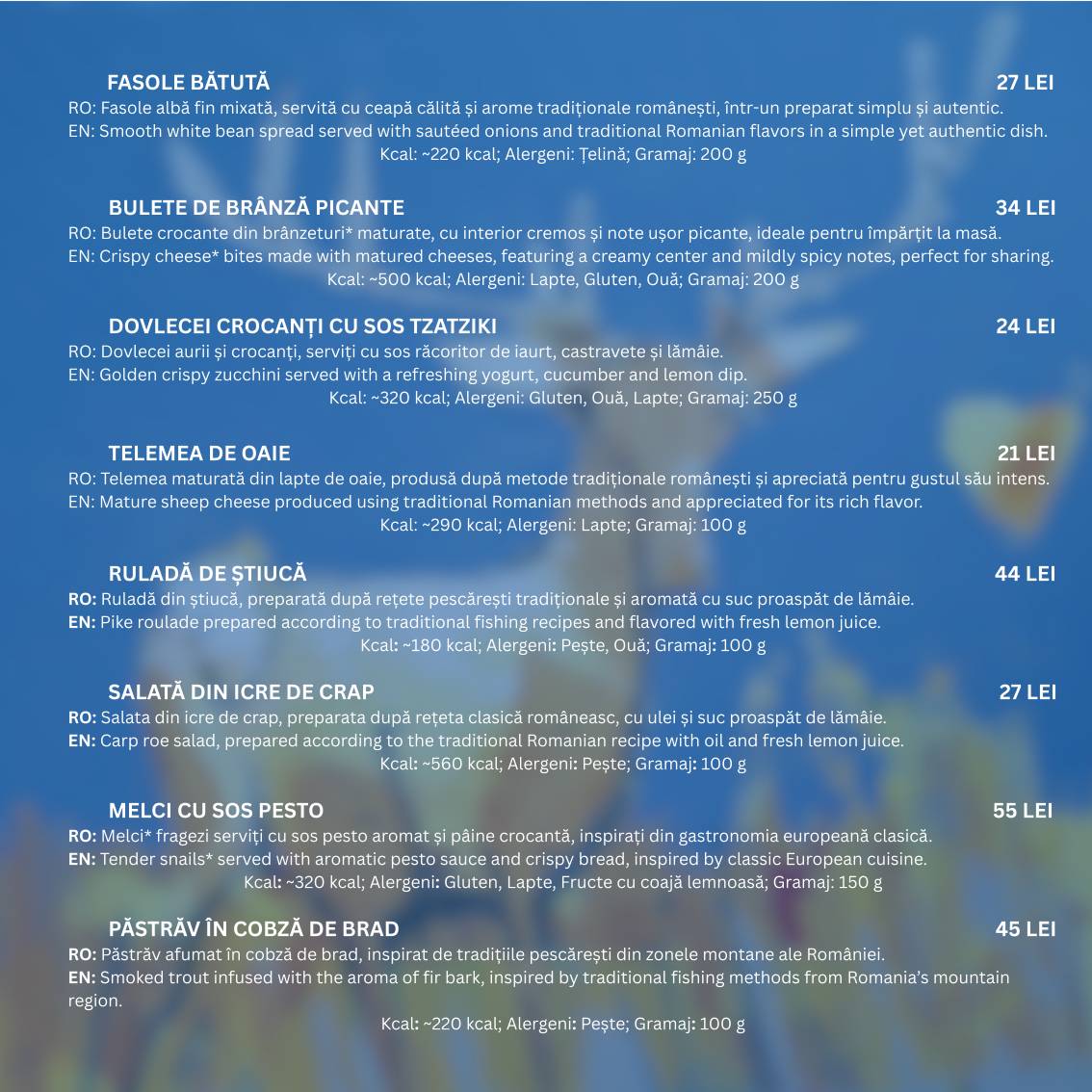 Restaurant Codru меню