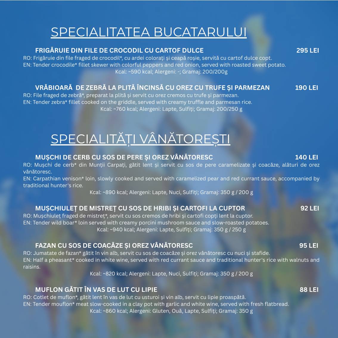 Restaurant Codru меню