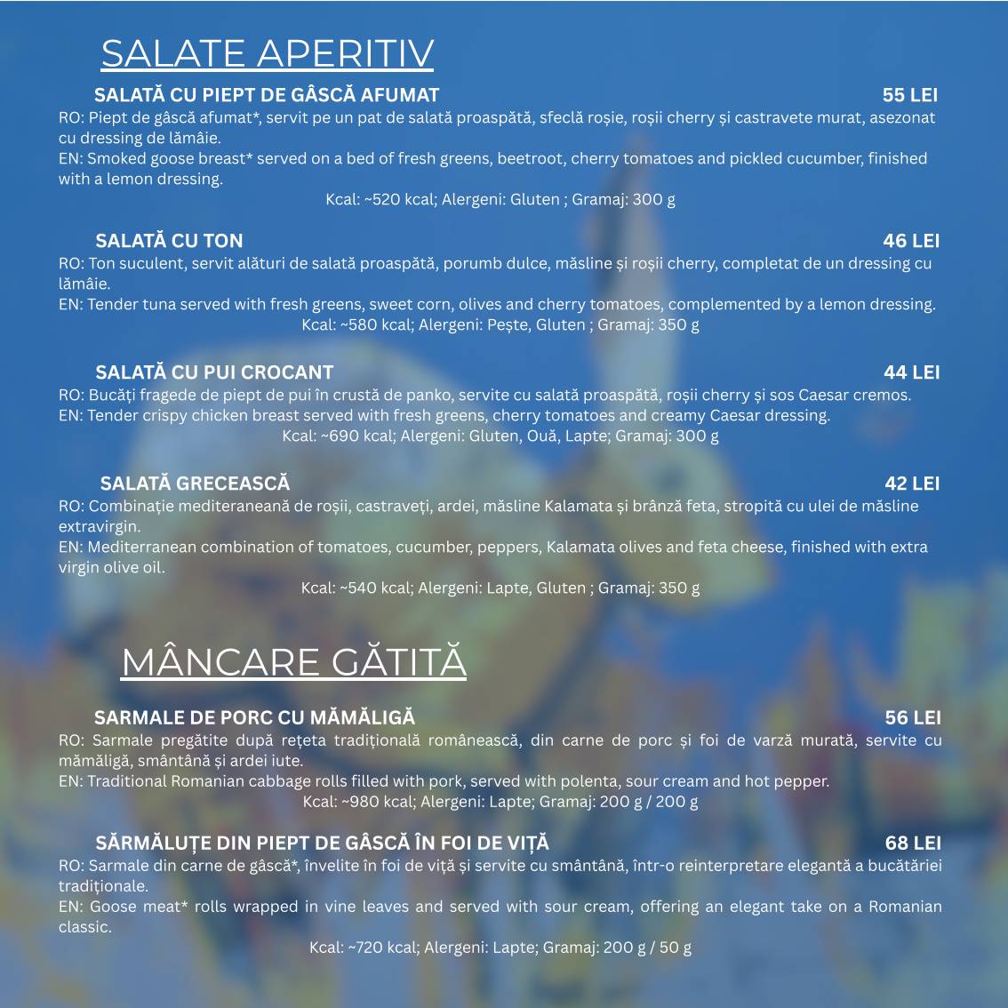 Restaurant Codru меню