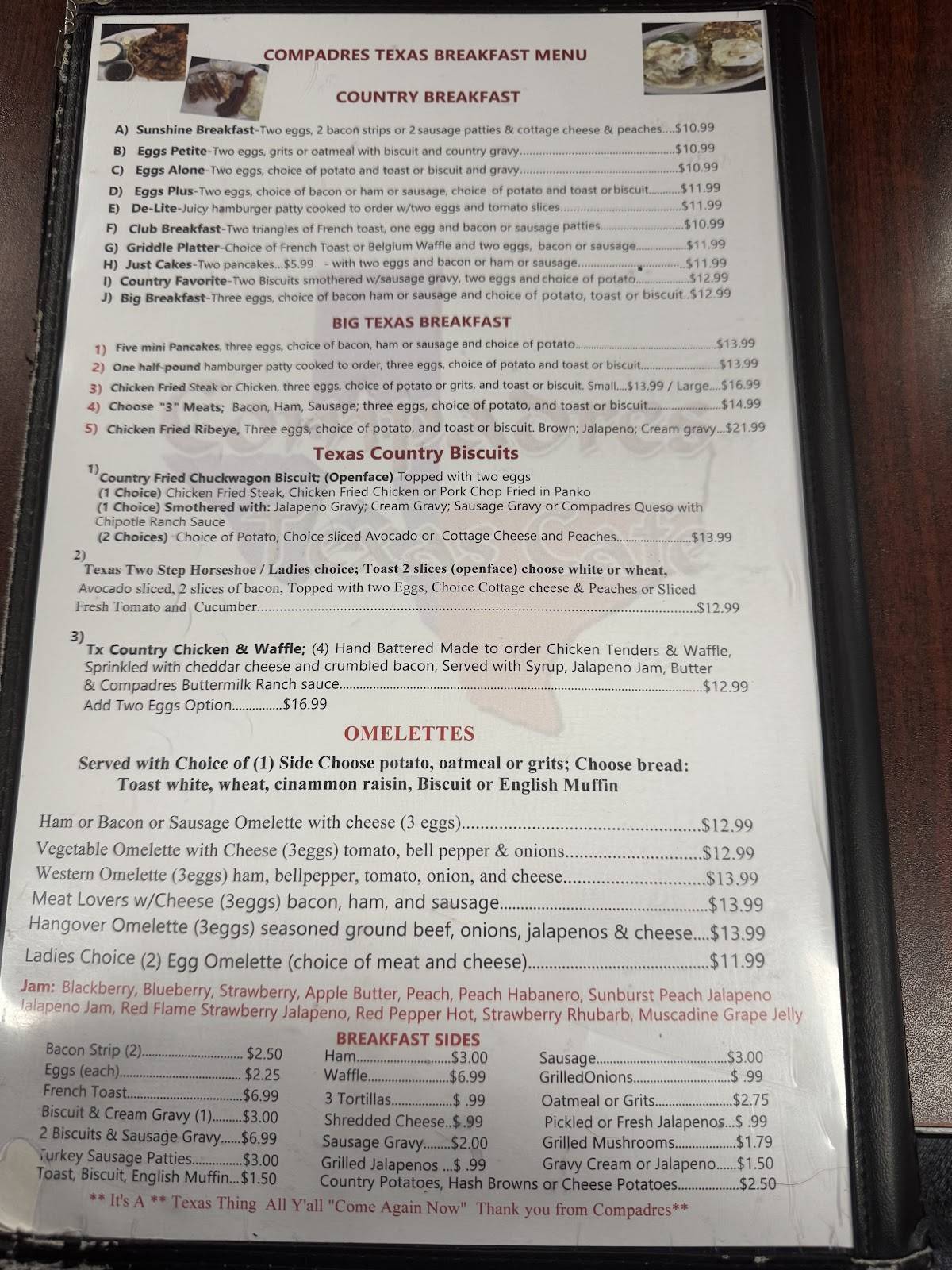 Compadre's Texas Cafe меню