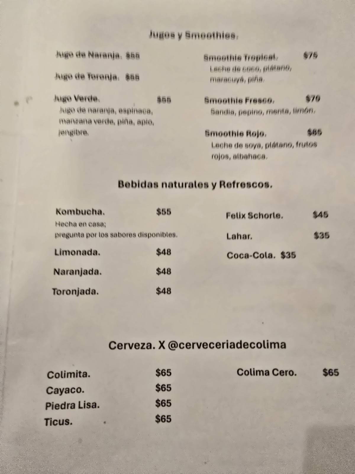 Cumbre меню