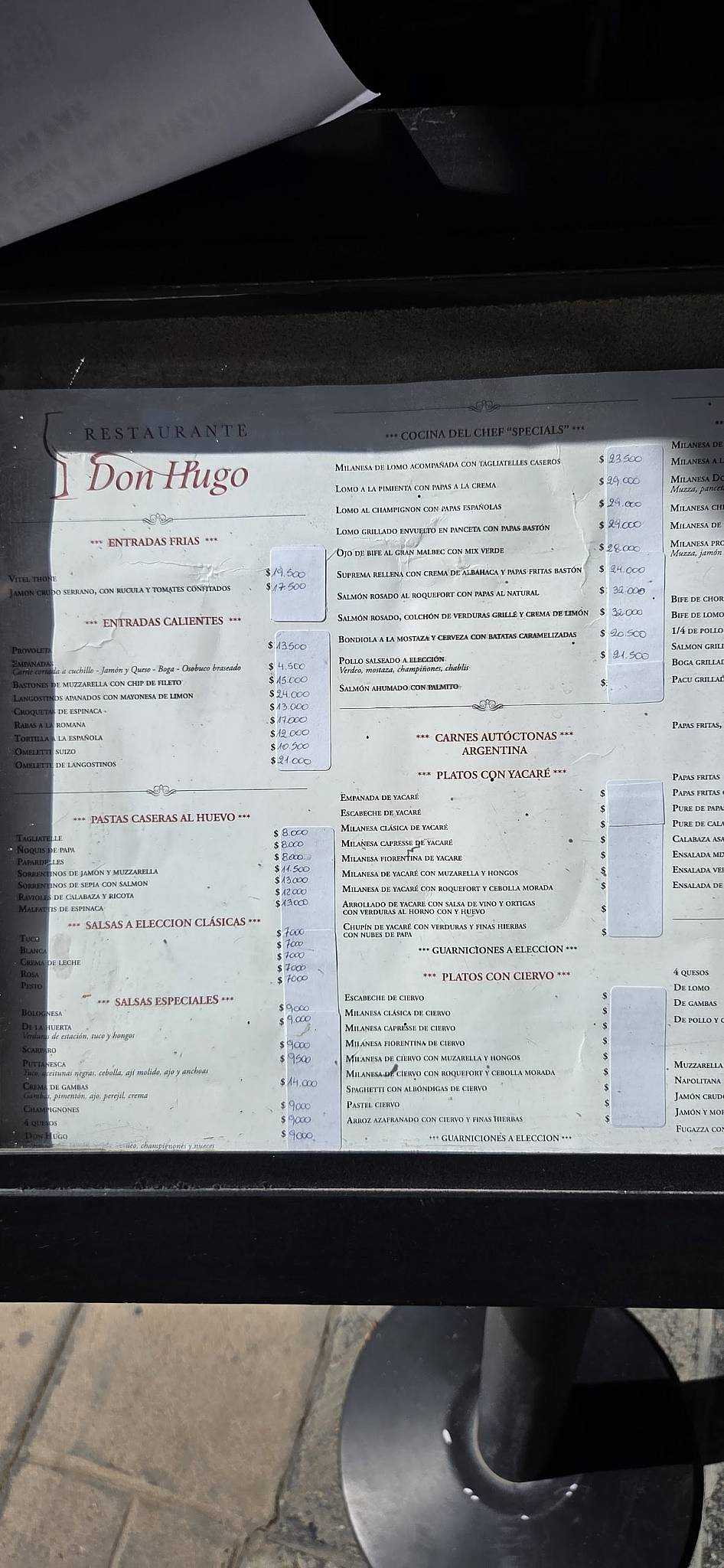 Restaurant Don Hugo меню