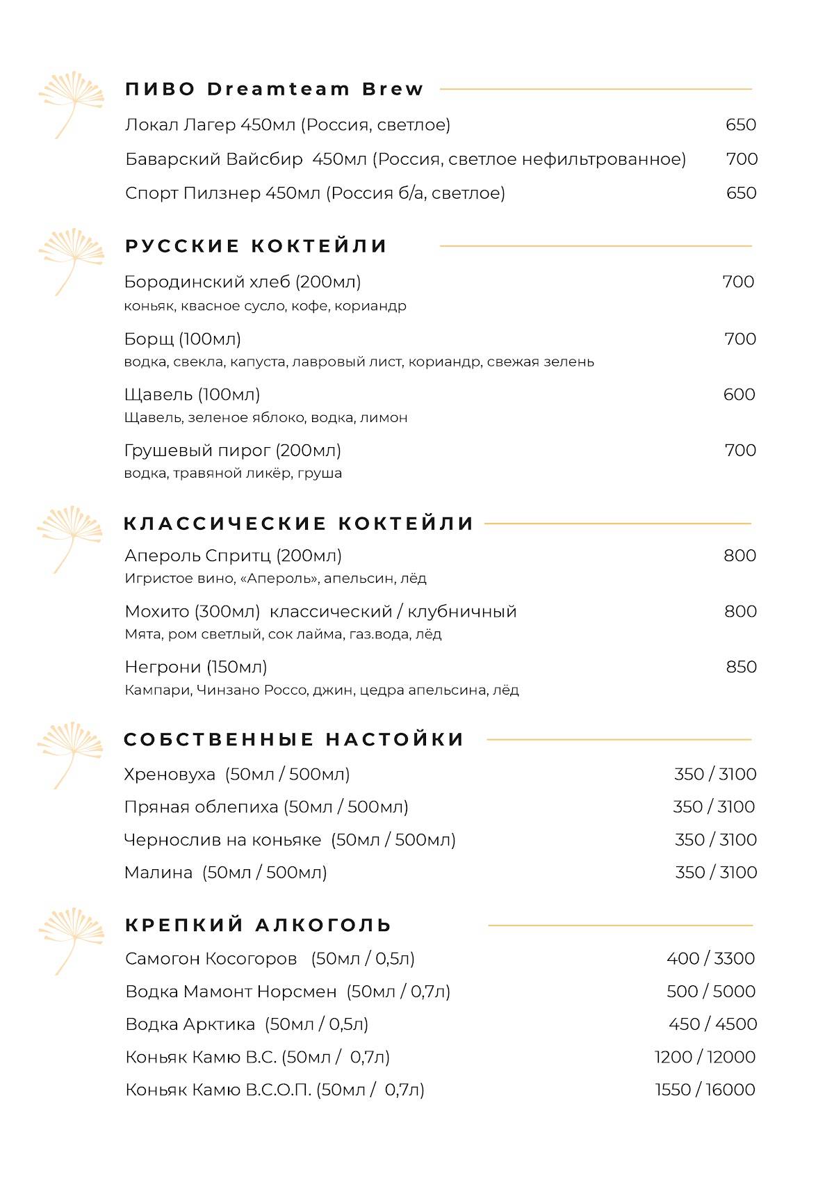Есения меню