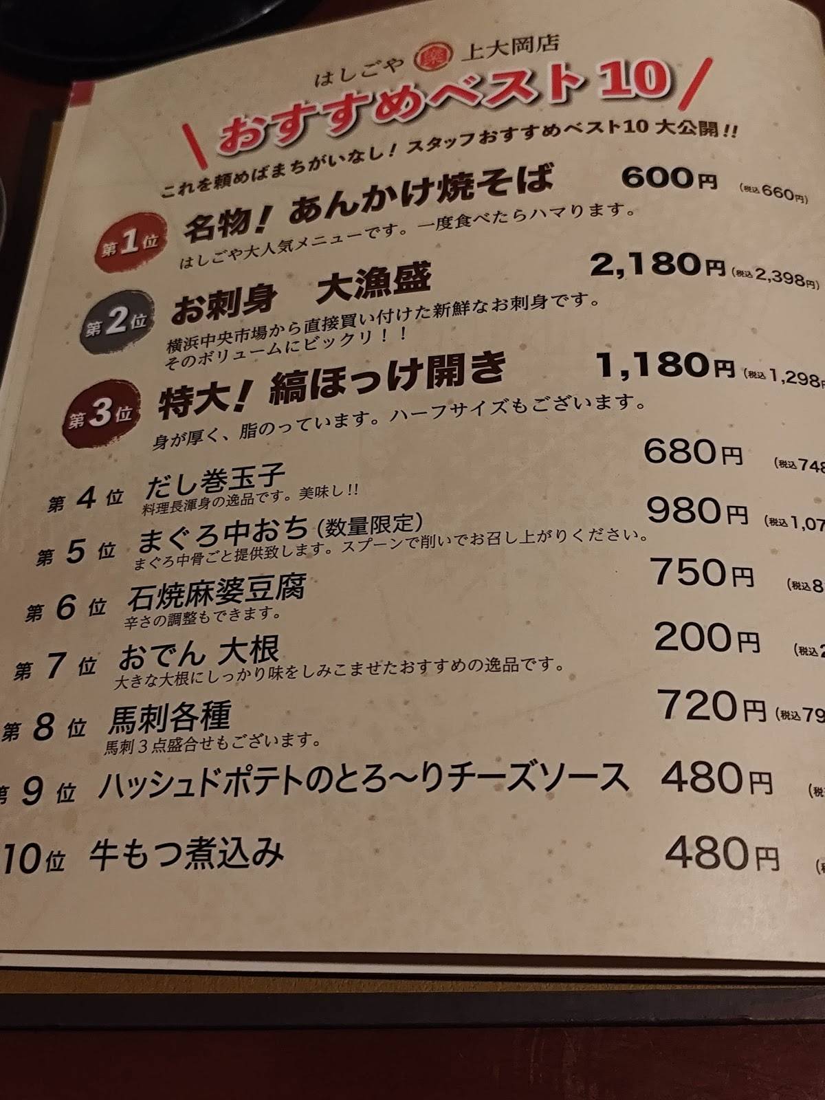 Hashigoya Raku меню