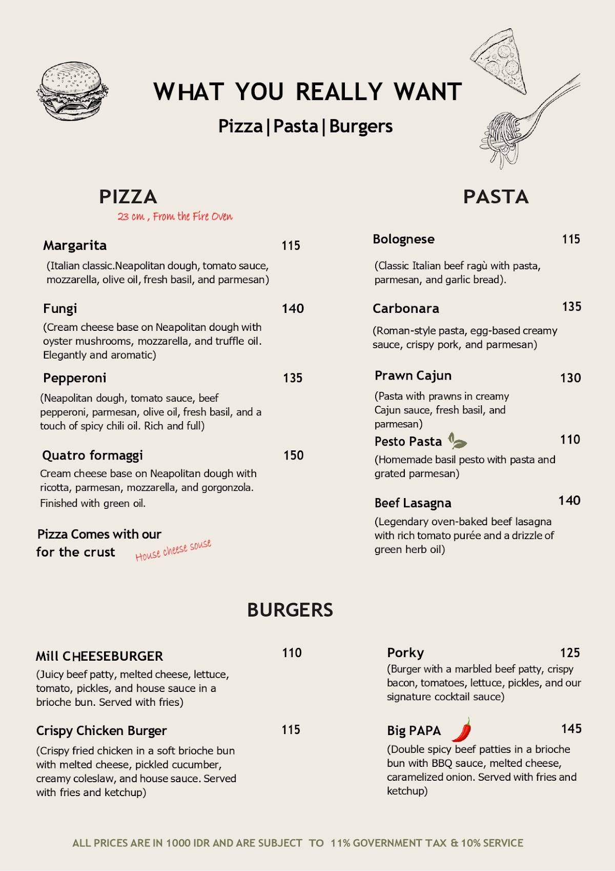 Mill Restaurant меню
