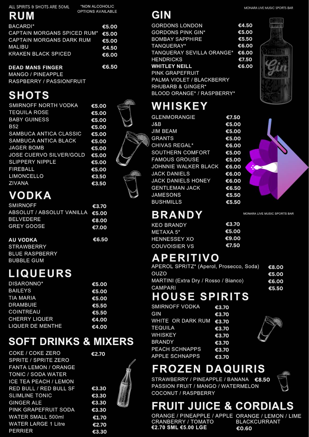 Monara Live Music & Sports Bar меню