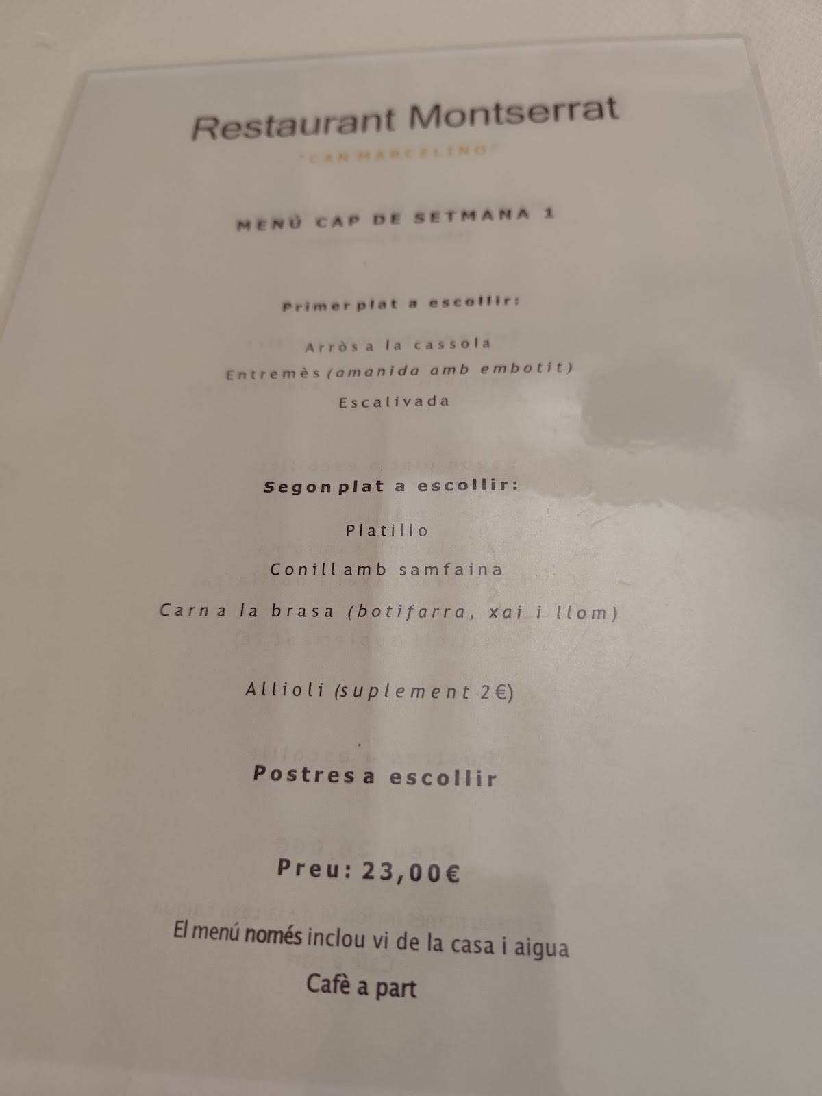 Restaurant Montserrat меню