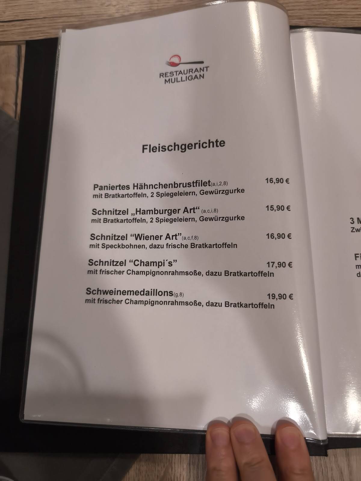 Restaurant Mulligan меню