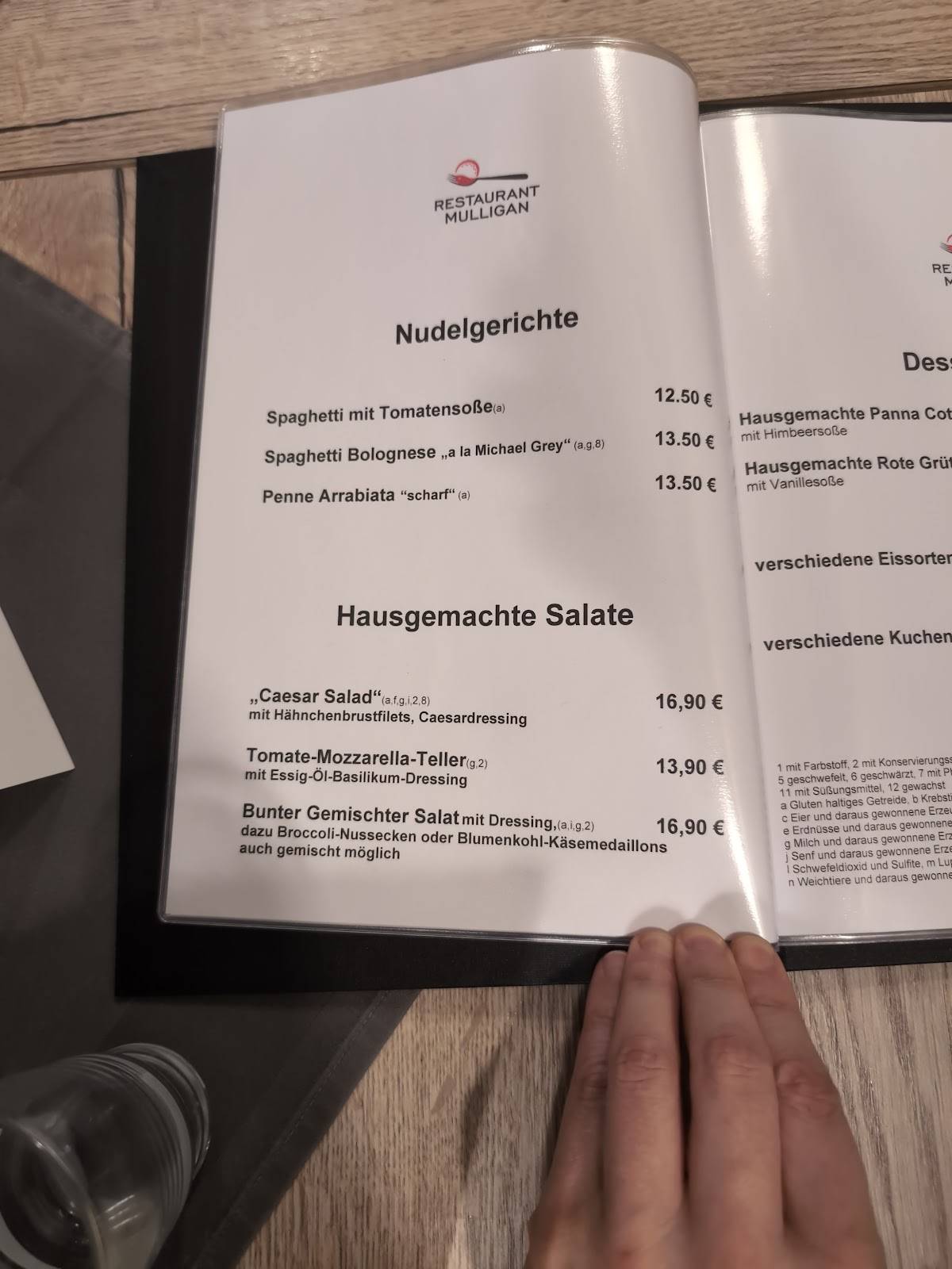 Restaurant Mulligan меню