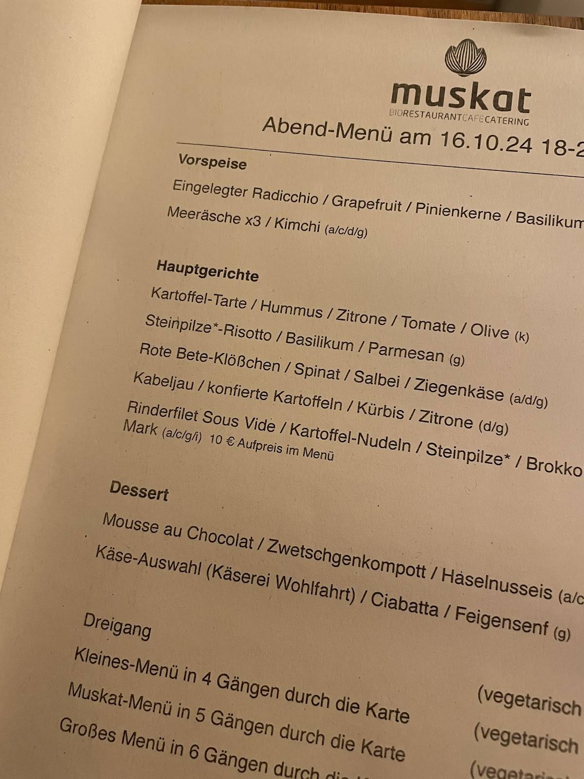 Restaurant Muskat Erlangen меню