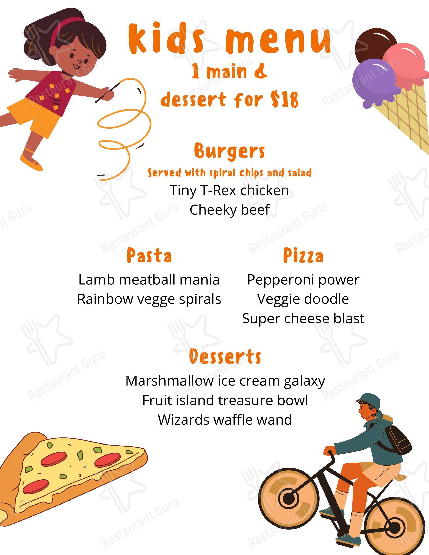 Меню паба и бара Restaurant Nikau - Ночное меню