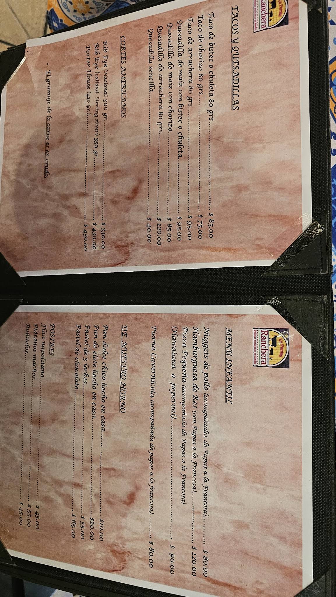 Parrilla Ranchera меню