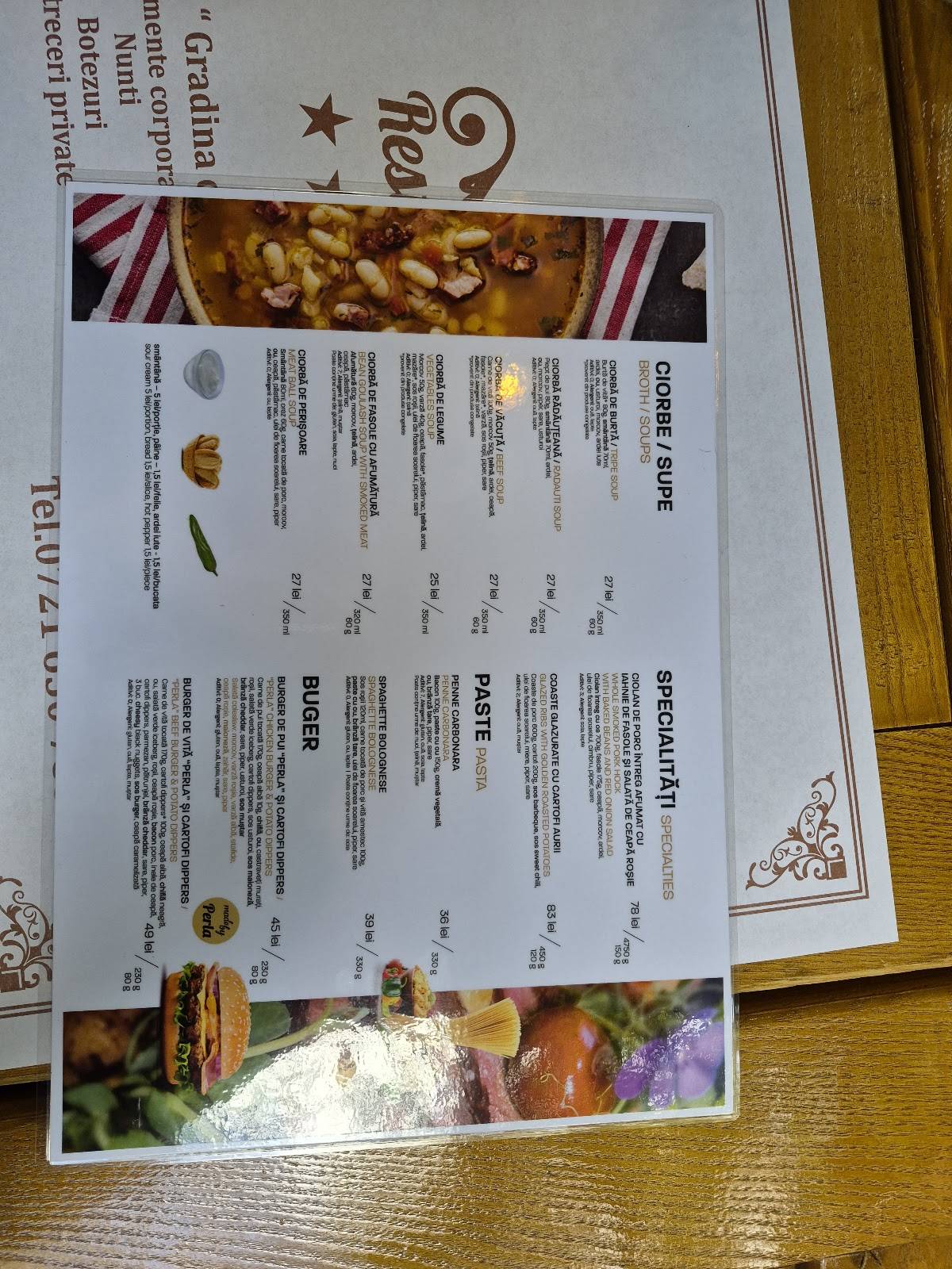 Restaurant Perla меню