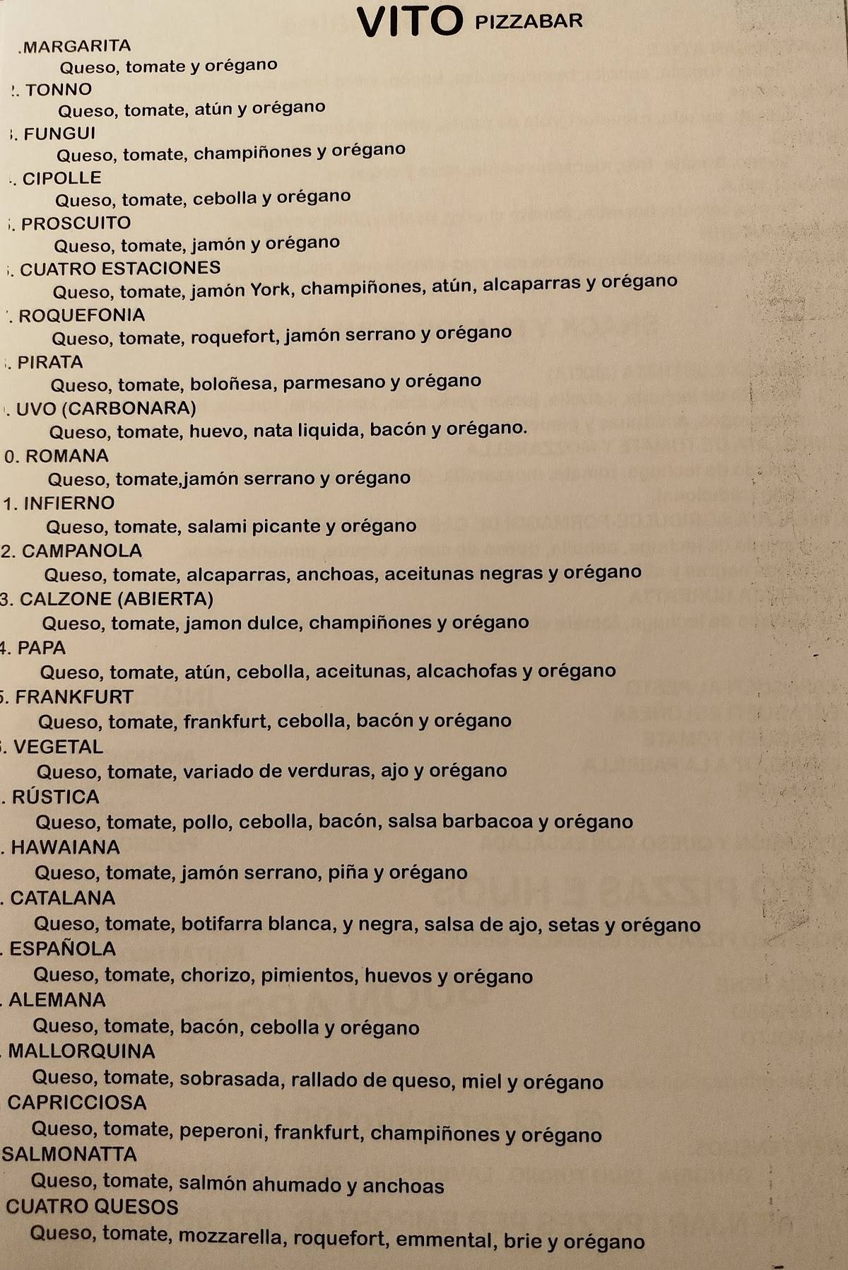 Pizzeria Vito меню