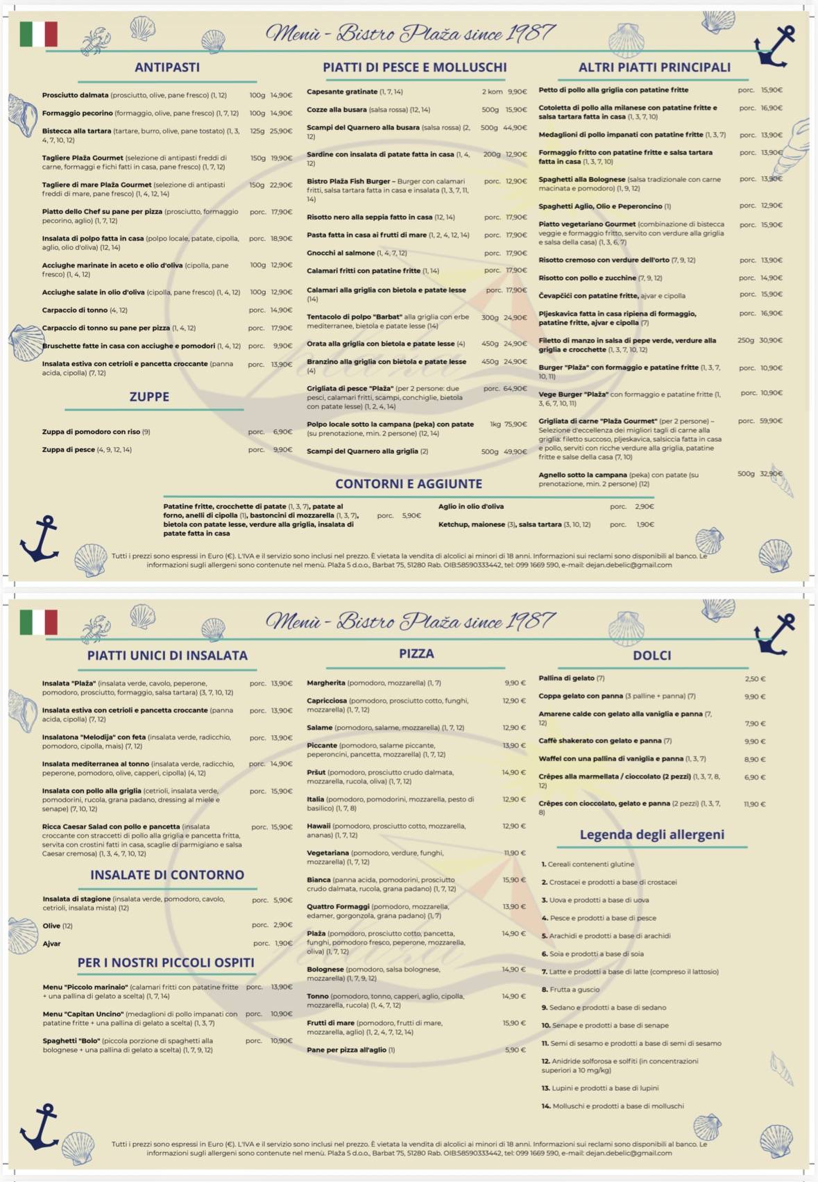 Bistro "Plaža" меню
