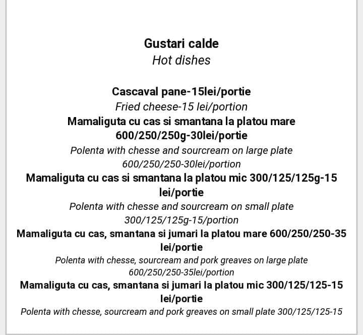 Restaurant Apuseni меню