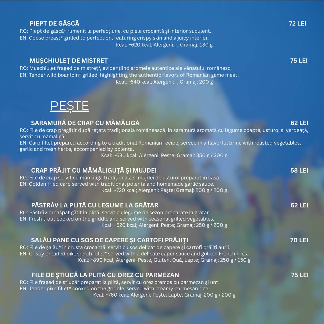 Restaurant Codru меню