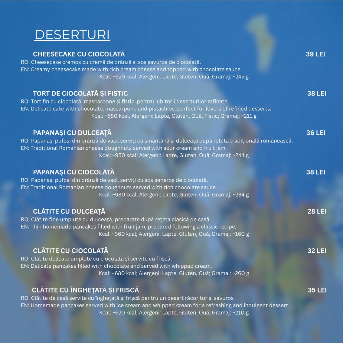Restaurant Codru меню