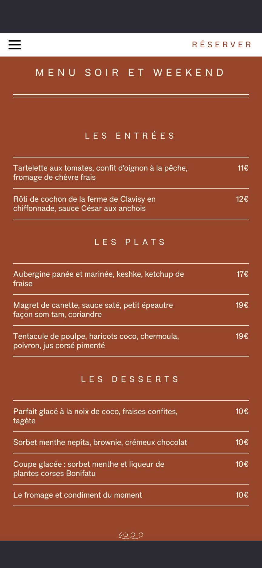 Restaurant Milprée меню