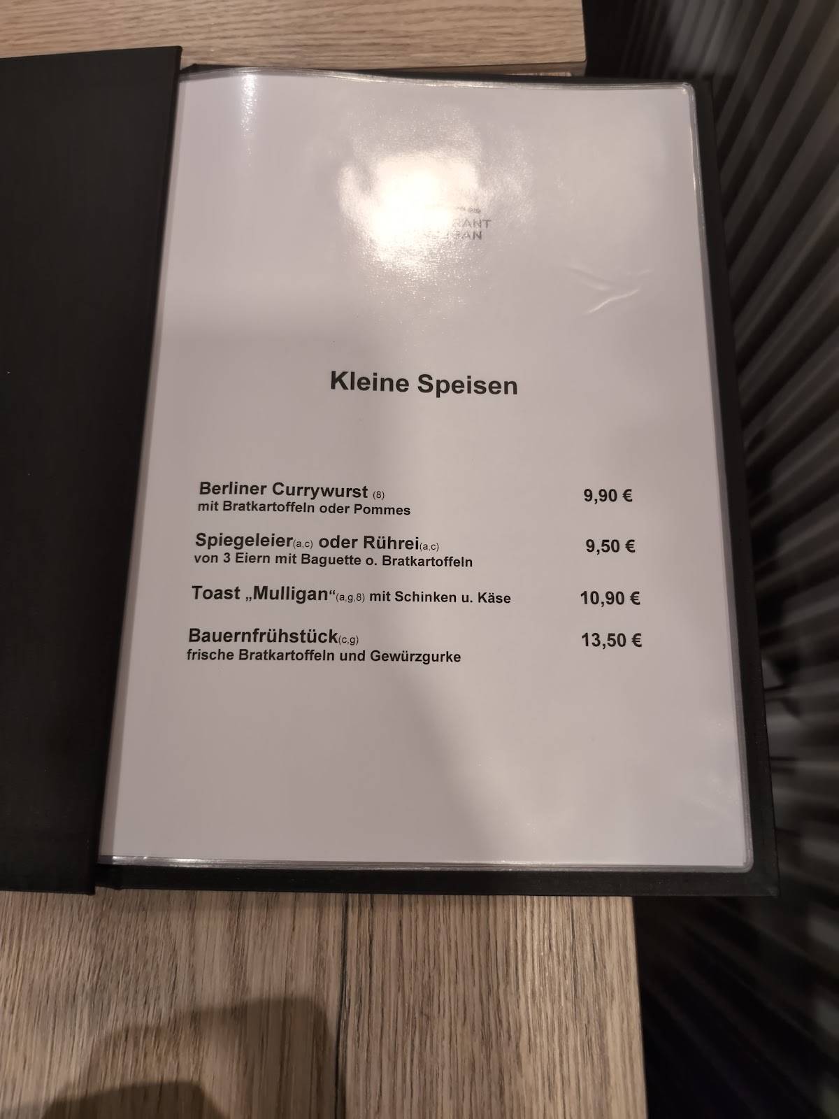 Restaurant Mulligan меню