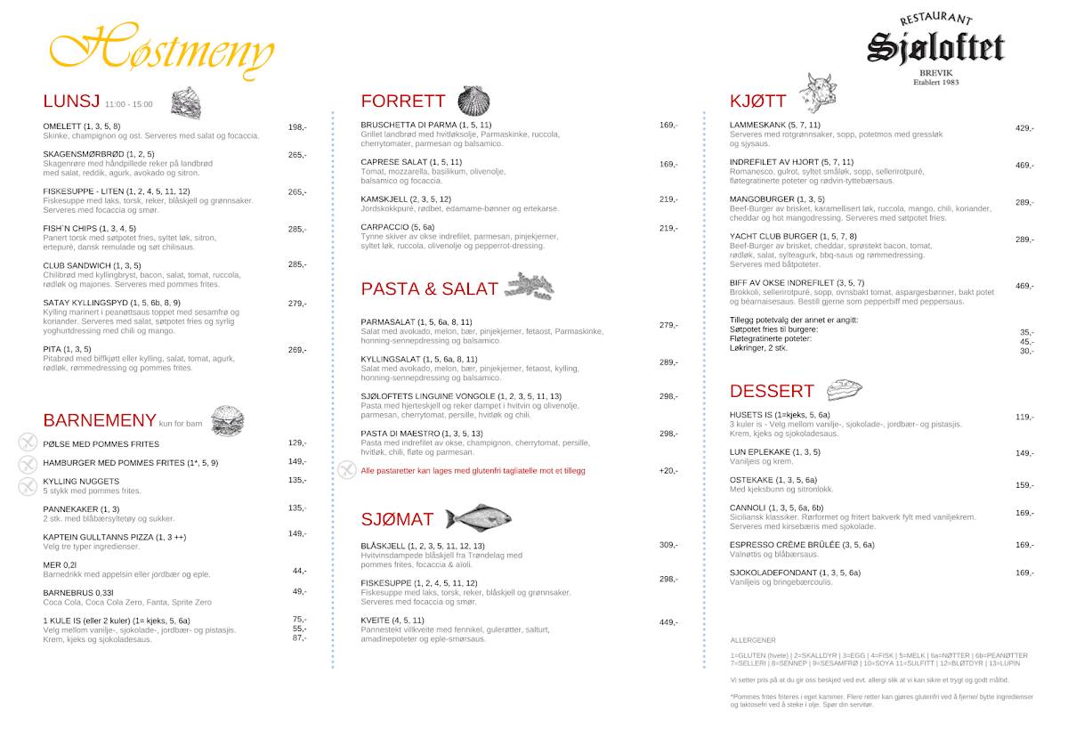 Restaurant Sjøloftet меню