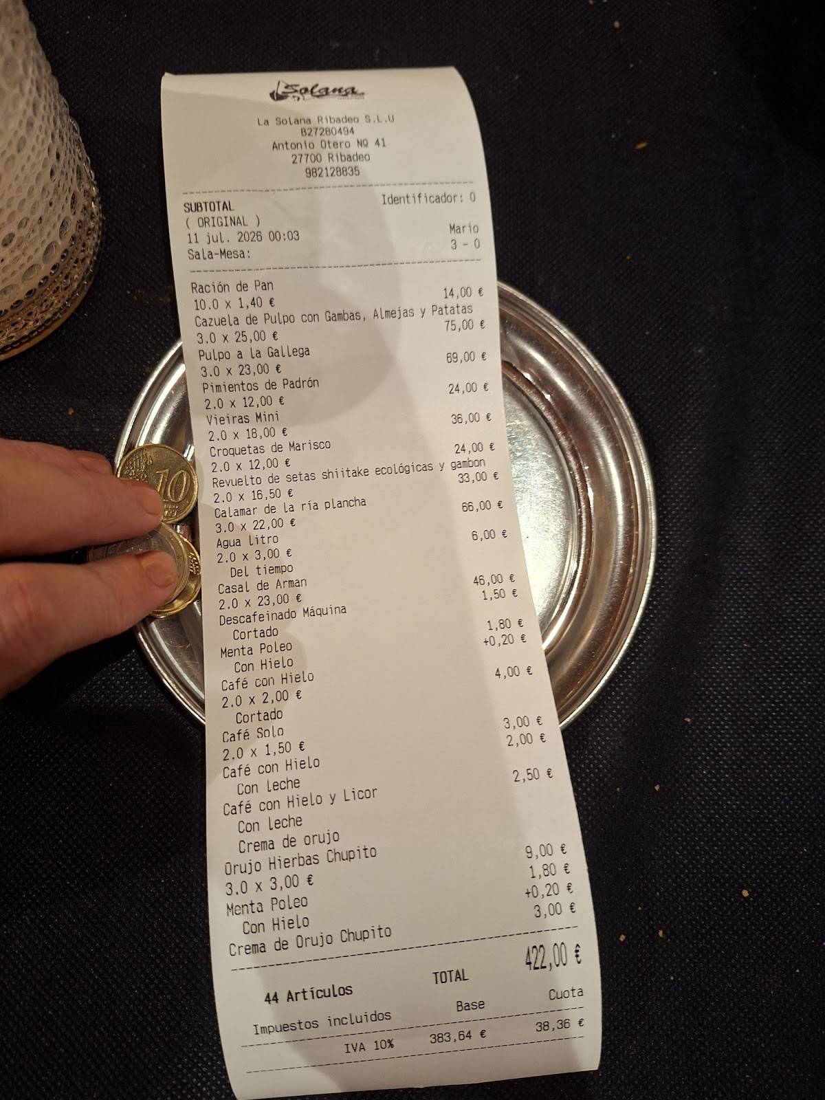Restaurante La Solana меню