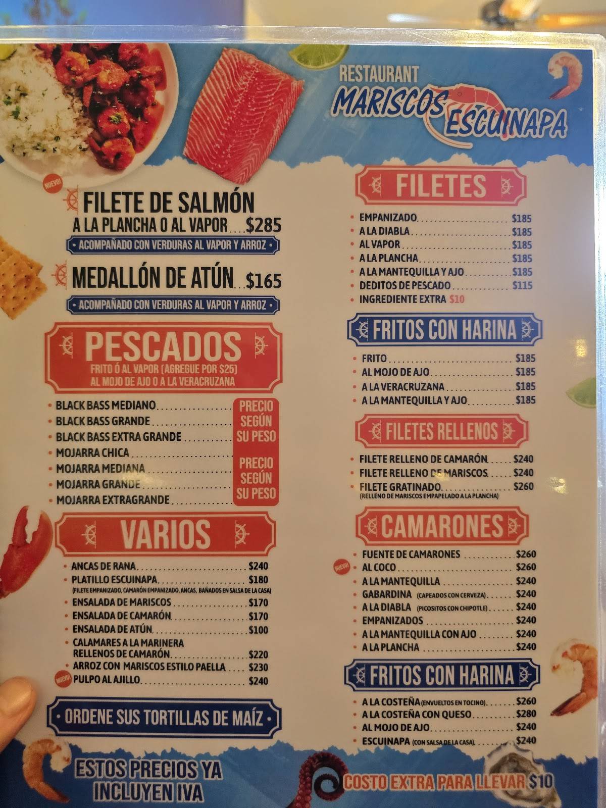 Restaurante Mariscos Escuinapa меню