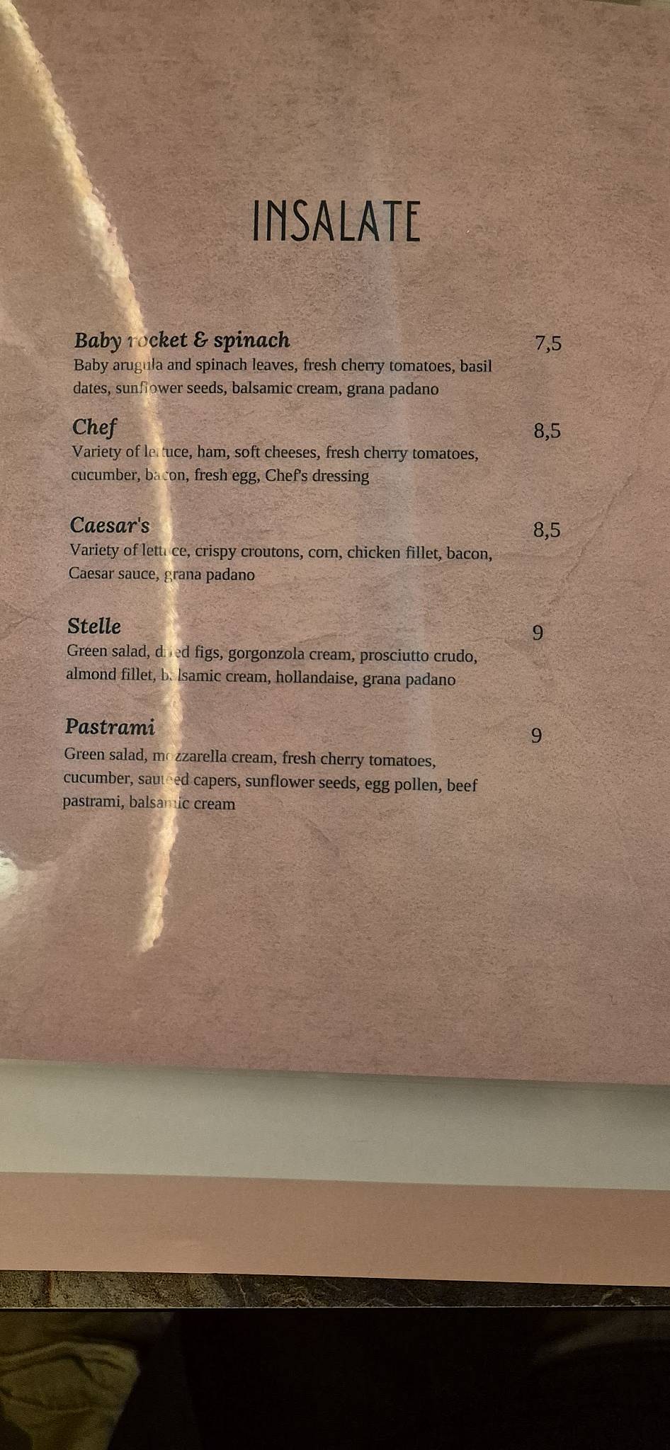 Stelle Ristorante меню