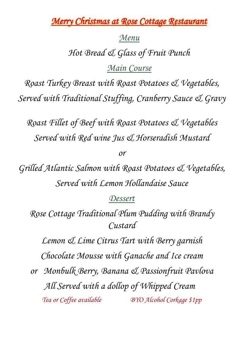 Rose Cottage Restaurant меню