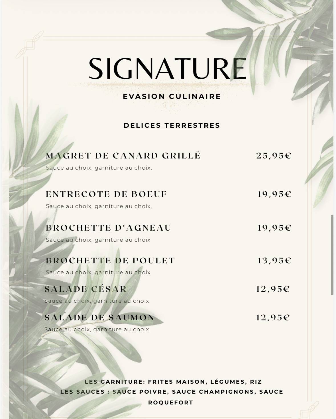SIGNATURE меню