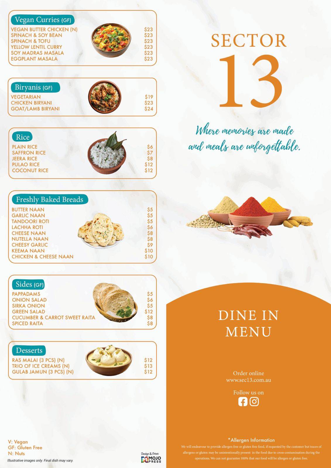 Sec 13 Indian Restaurant & Bar меню