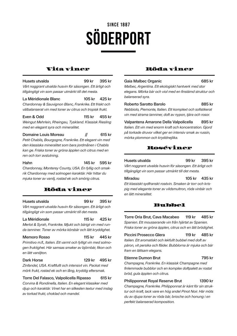 Söderport меню