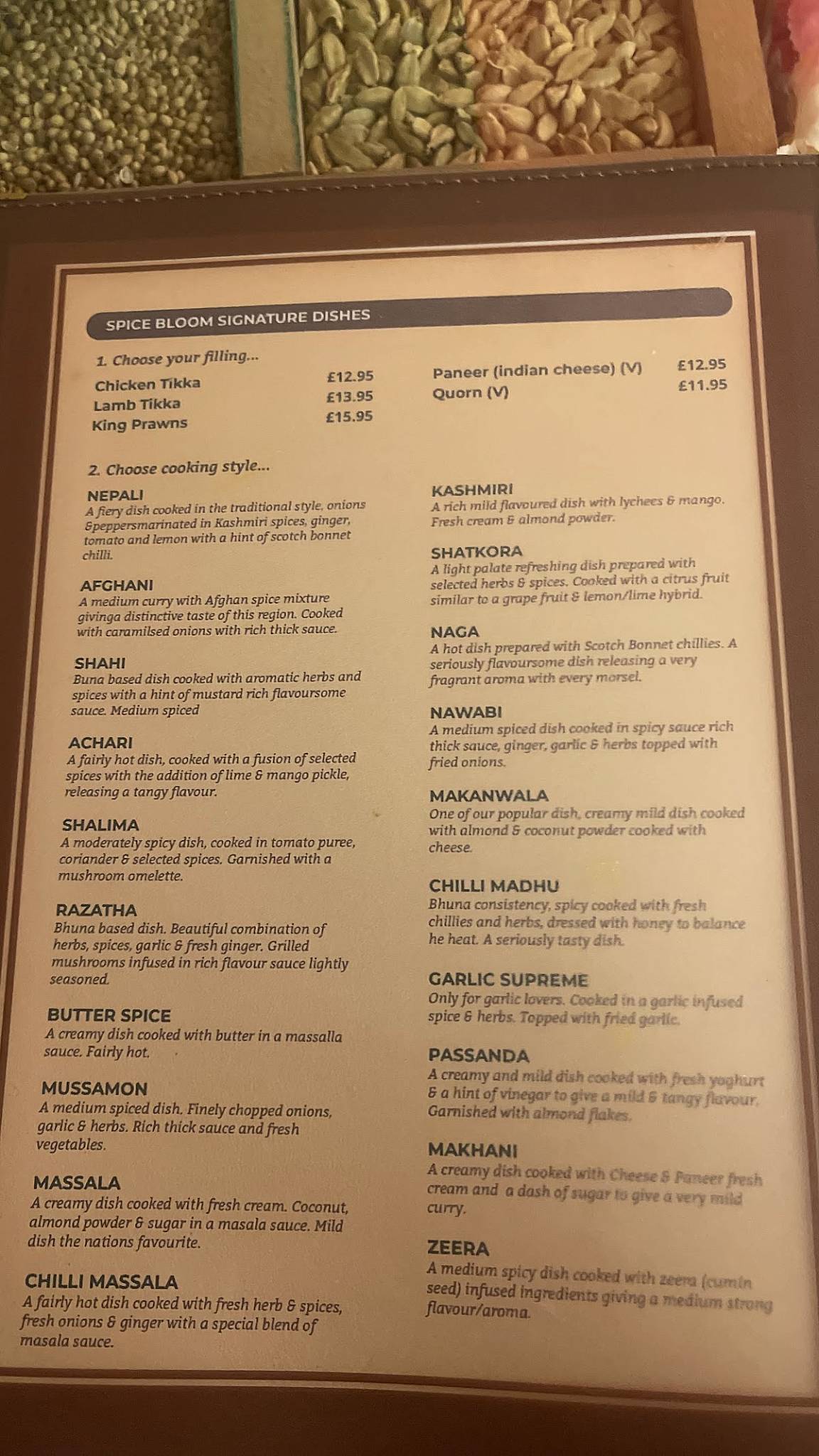 Spice Bloom Indian Restaurant Liverpool меню