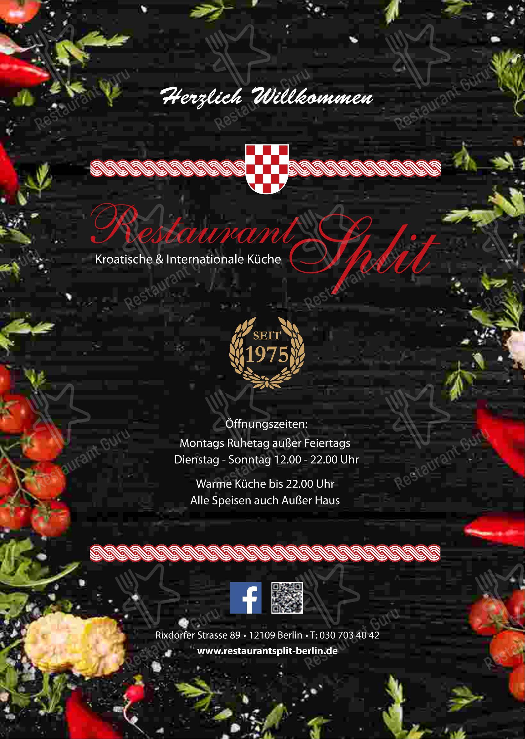 Меню ресторана Restaurant Split in Berlin