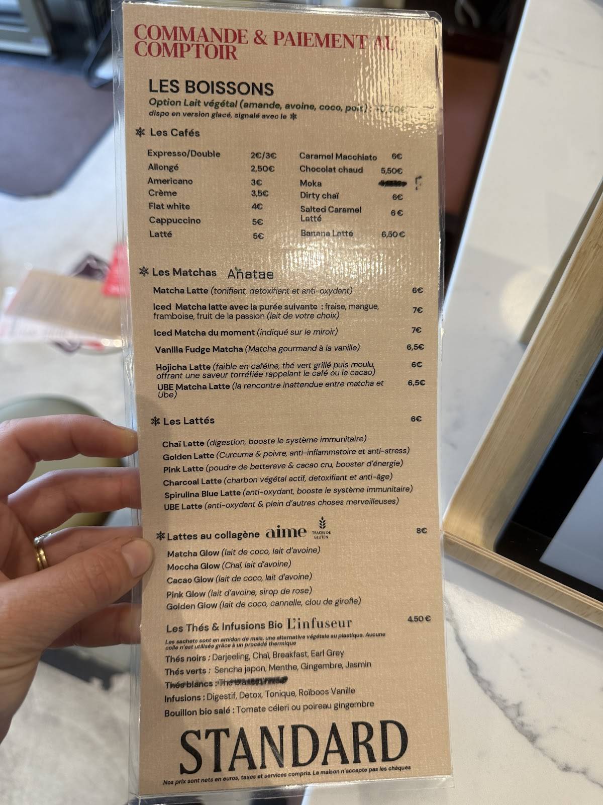 Standard café & beaux objets меню