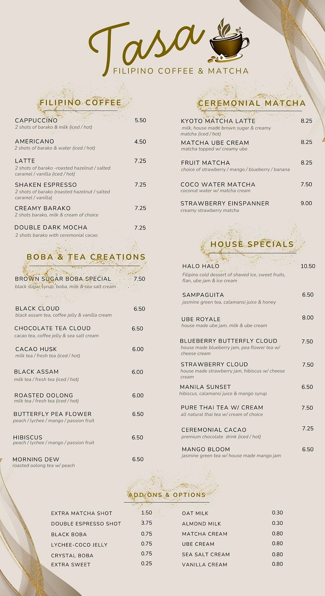 TASA Cafe Bar меню