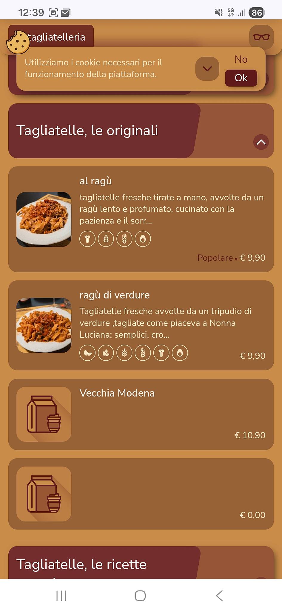 Tagliatelleria Modena Ovest меню