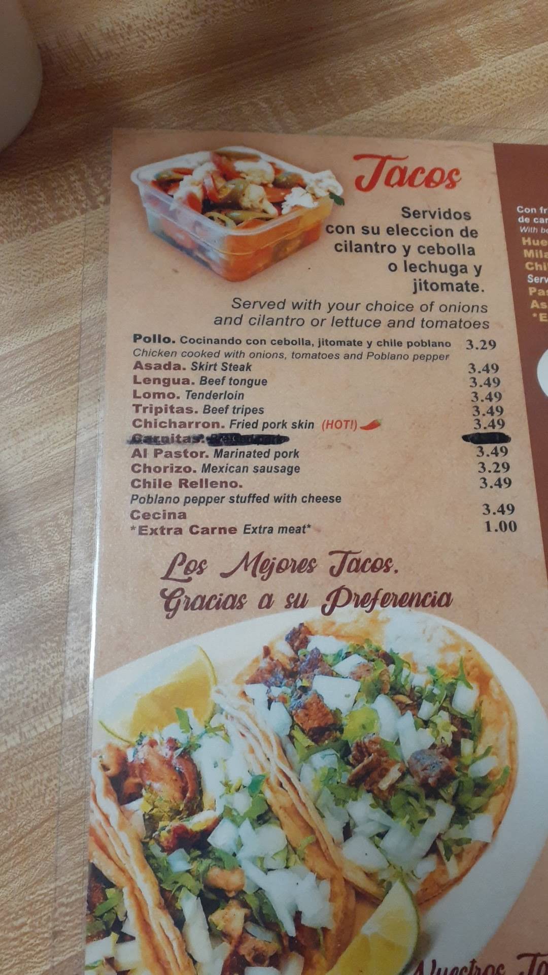 Taqueria La Rosa меню