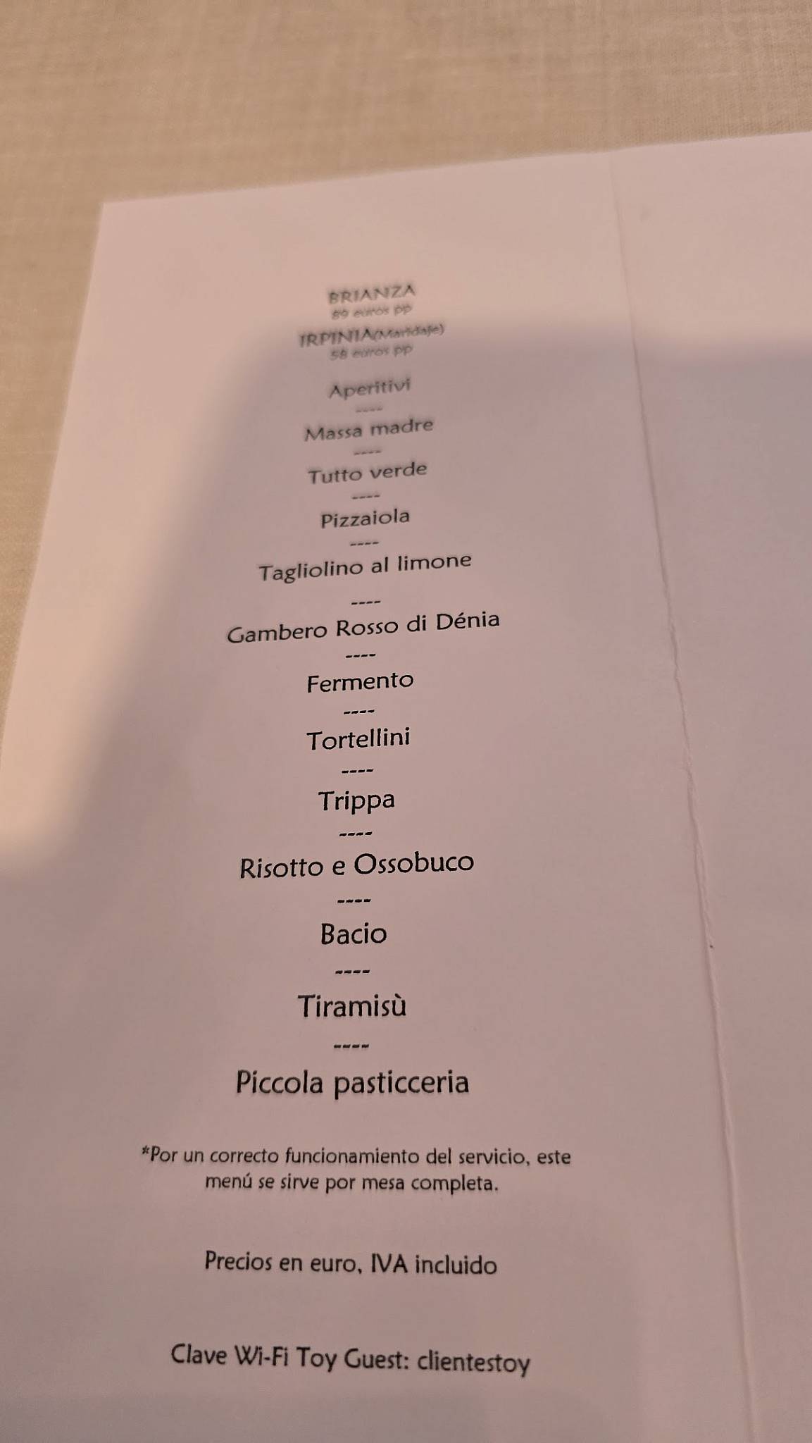 Toy Ristorante меню