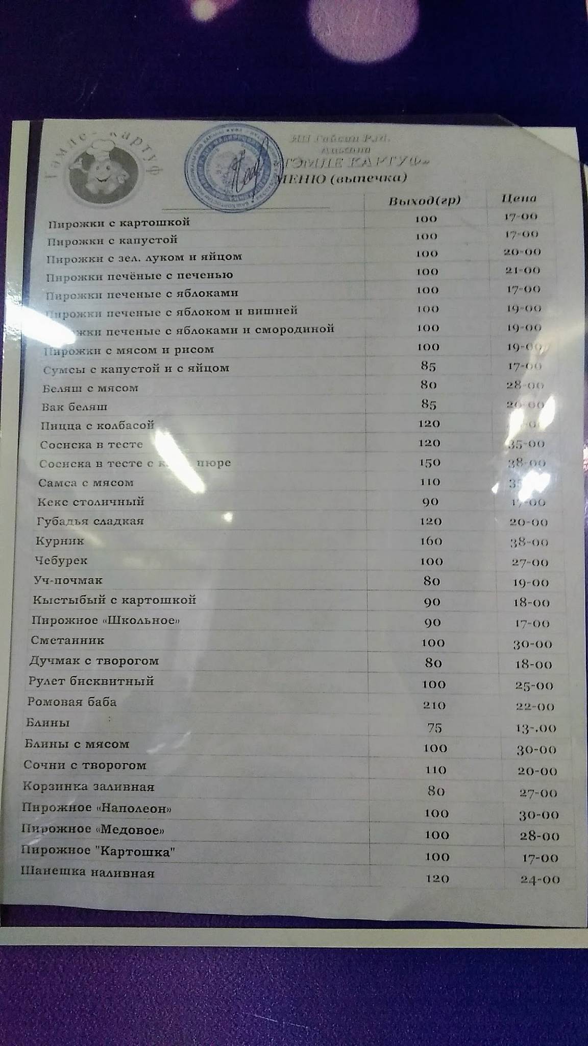 Трапеза меню