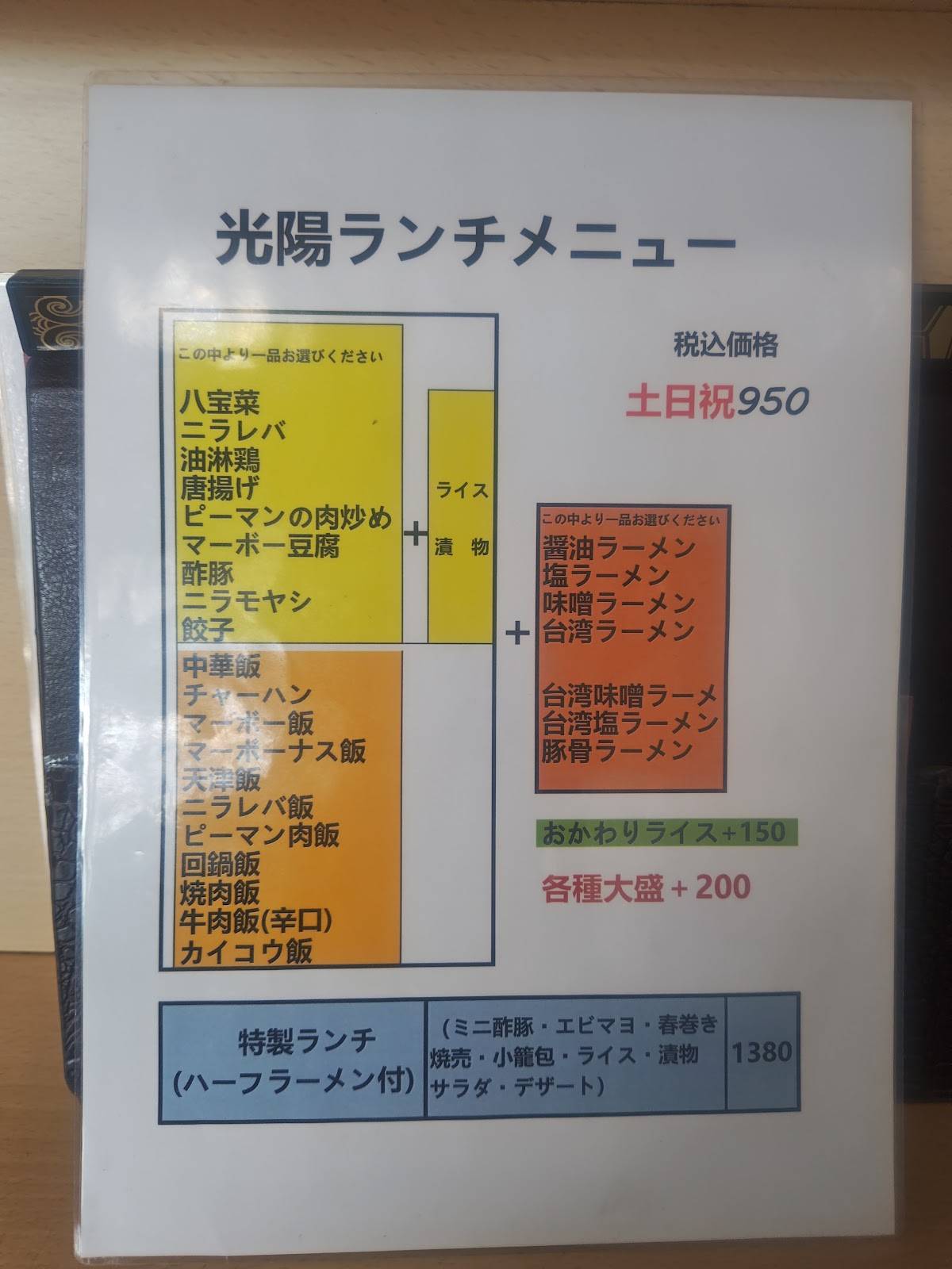 光陽 меню