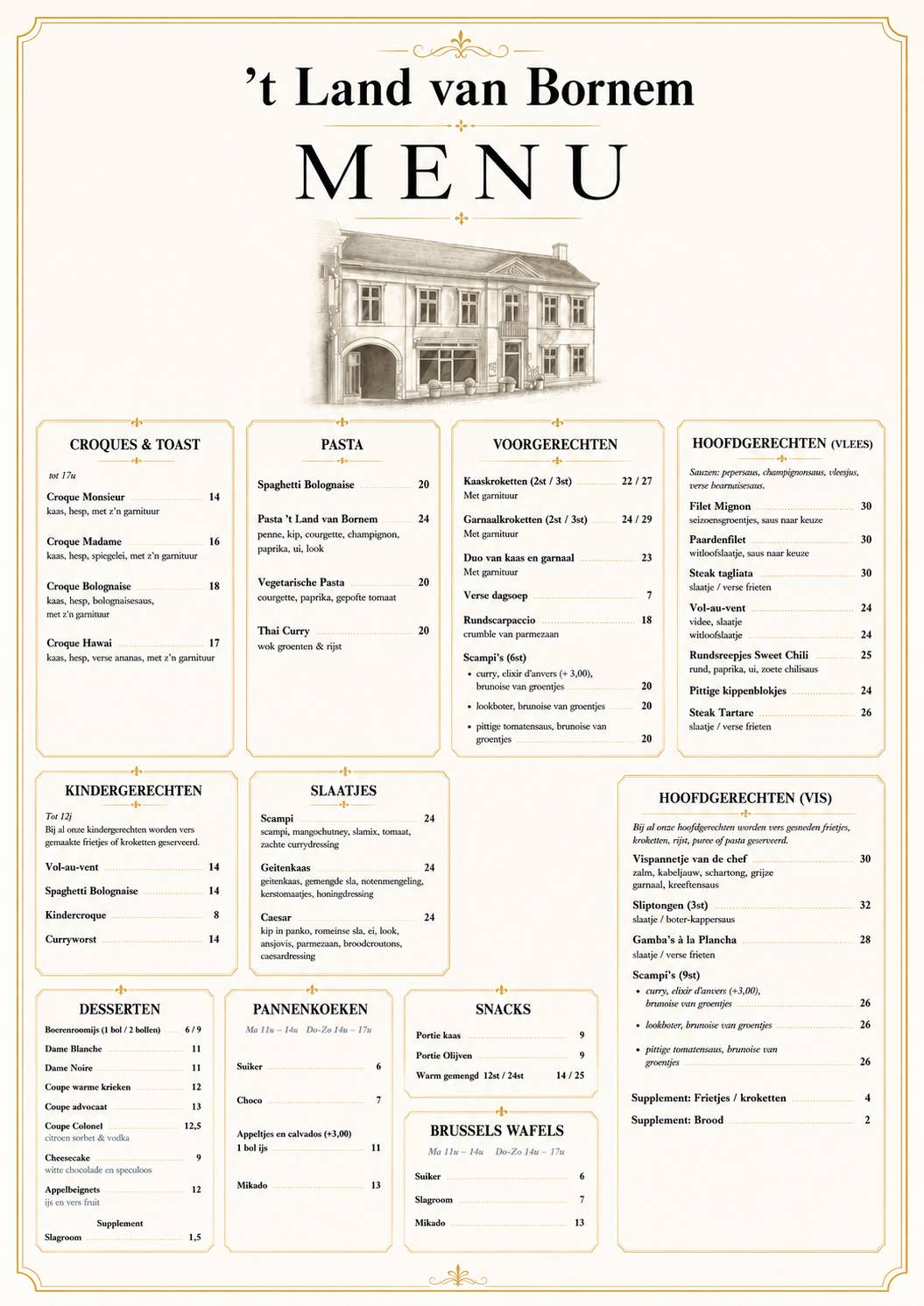 Restaurant 't Land van Bornem меню