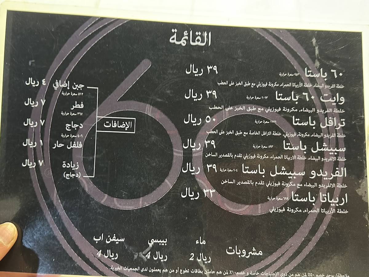 ذا 60 باستا меню