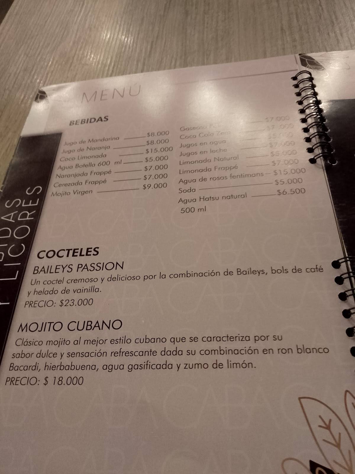 Restaurante Bar Cabá меню