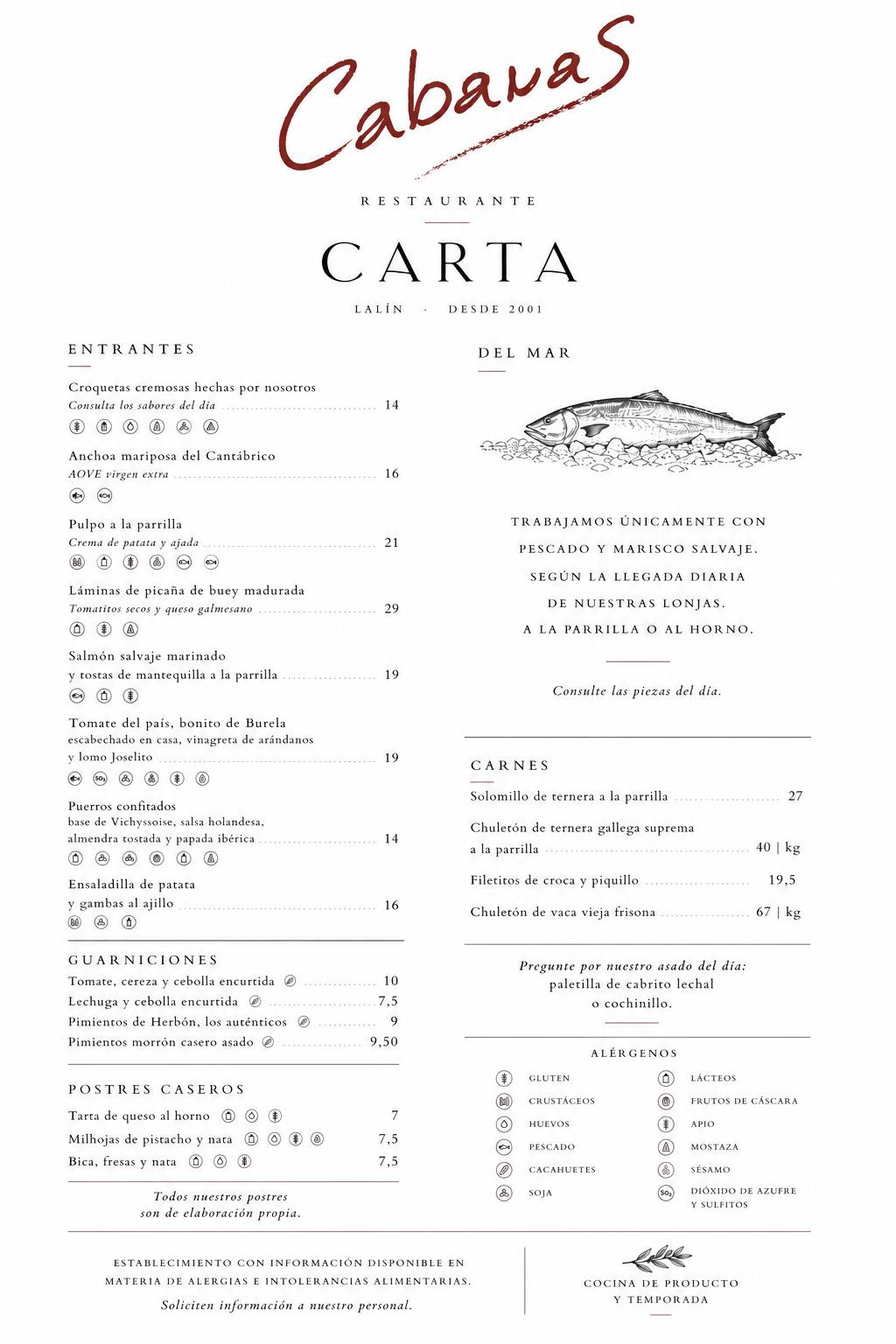 Restaurante Cabanas меню