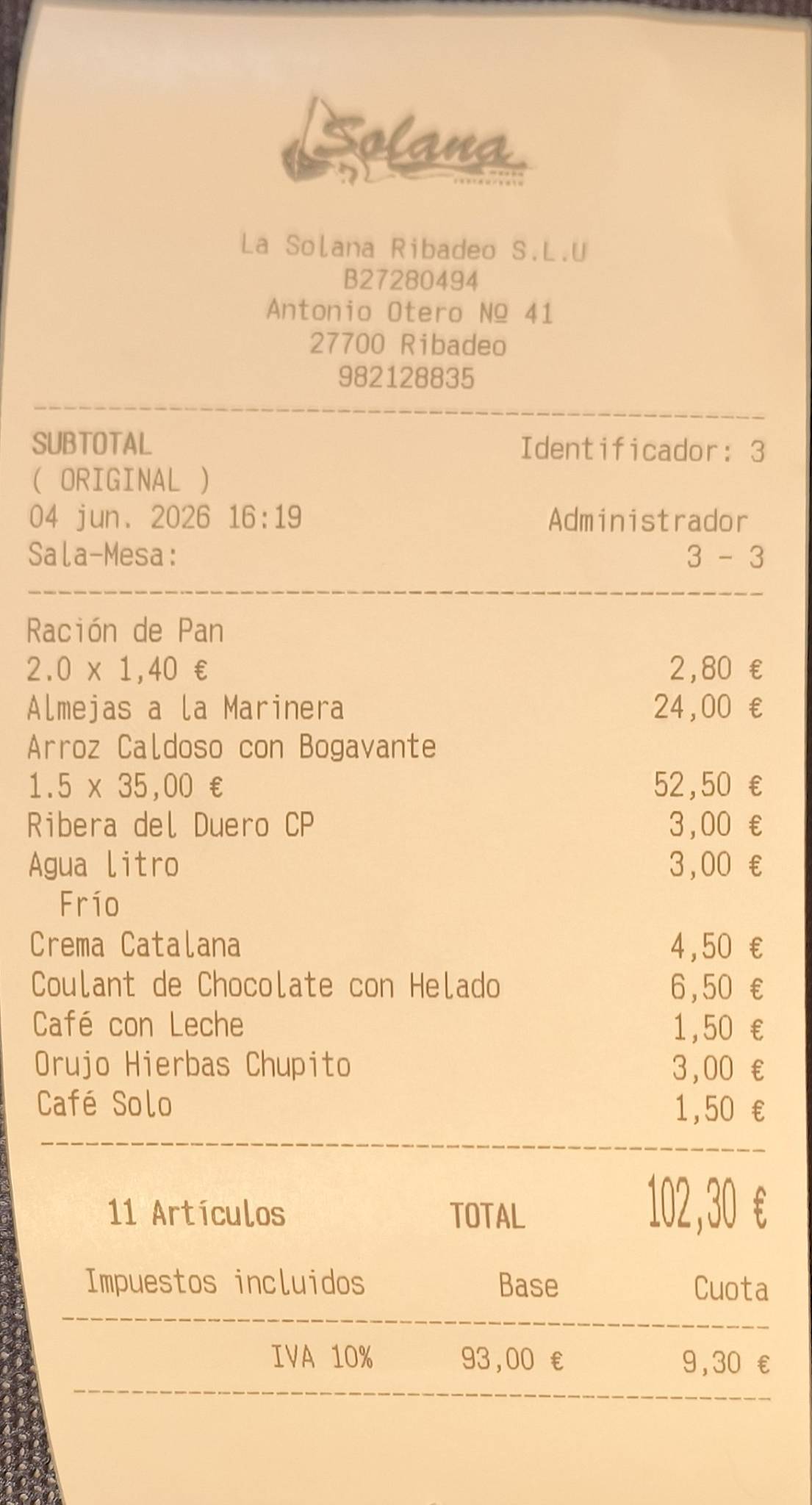 Restaurante La Solana меню