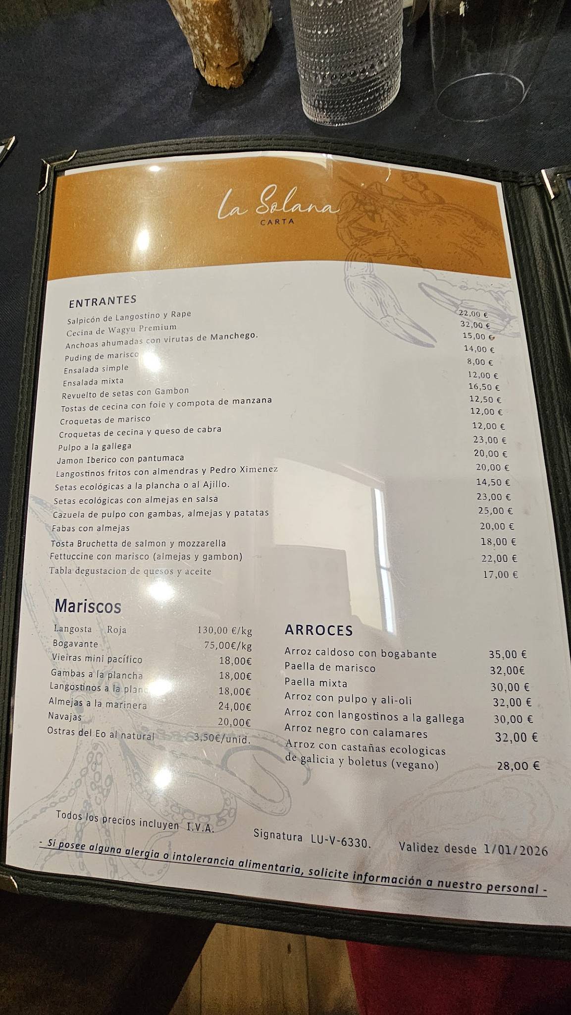 Restaurante La Solana меню