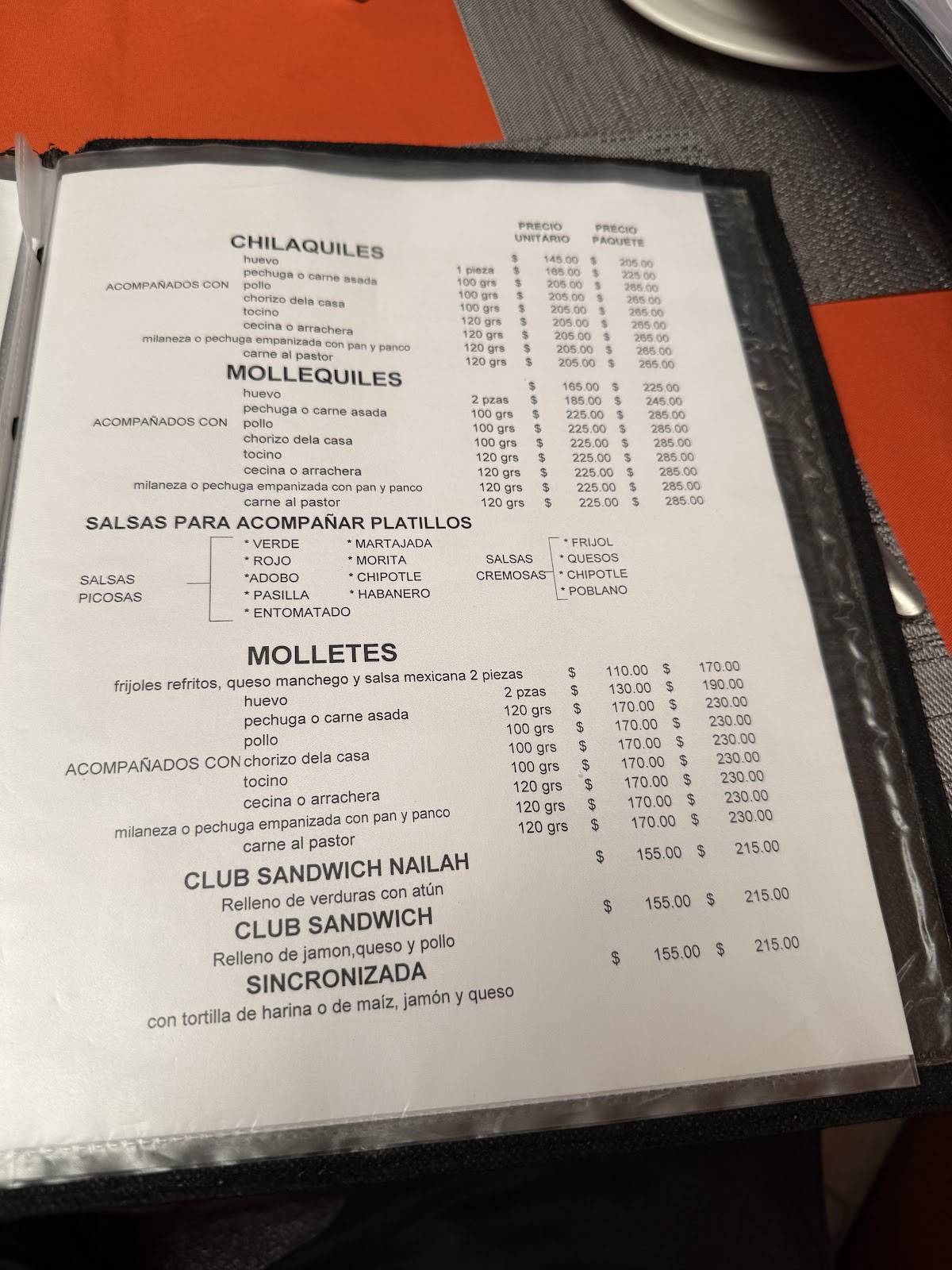 Restaurante Nailah меню